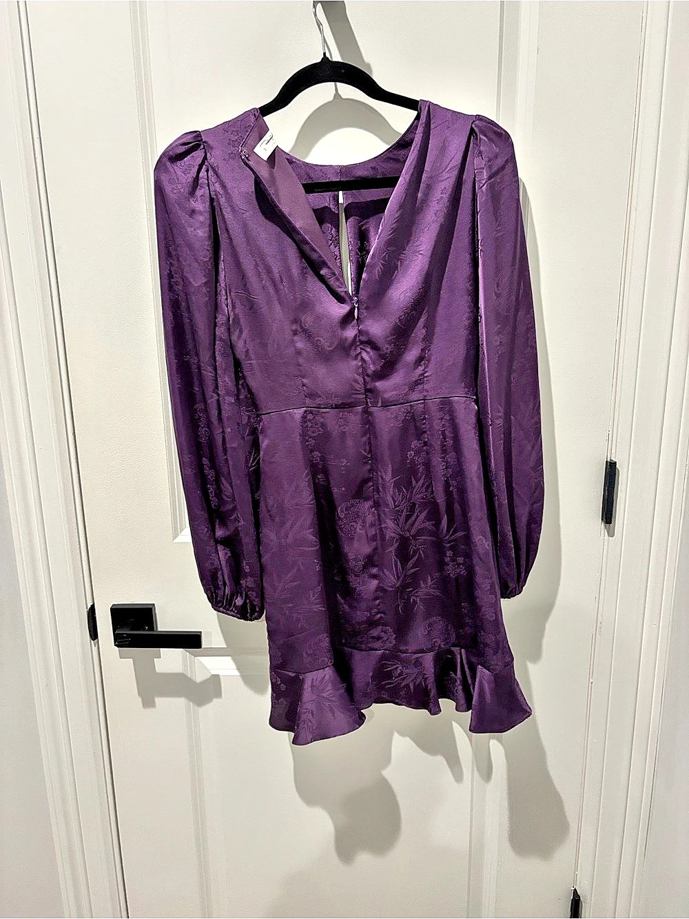 ASTR the Label Front Twist Flora Satin Mini Dress Purple XS